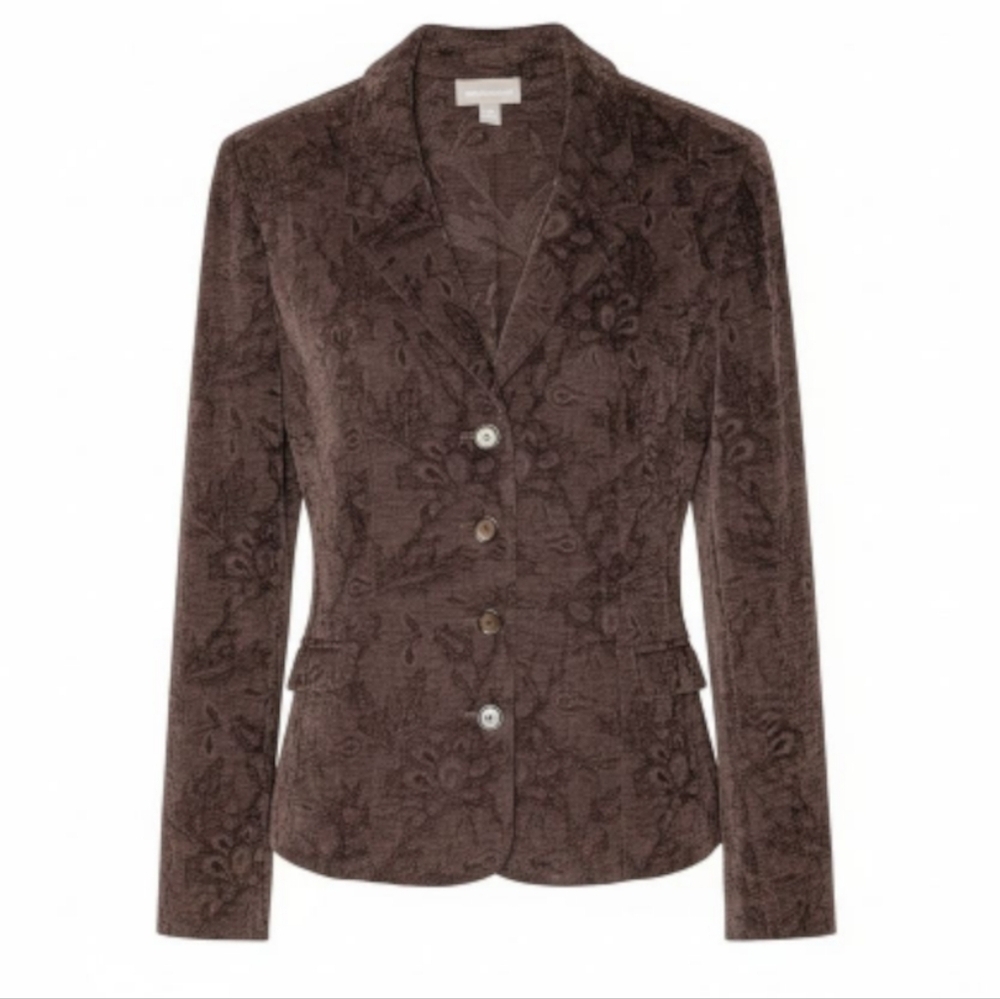 Croft & Barrow Floral Textured Jacquard Brown Blazer Classic Cozy Career Jacket